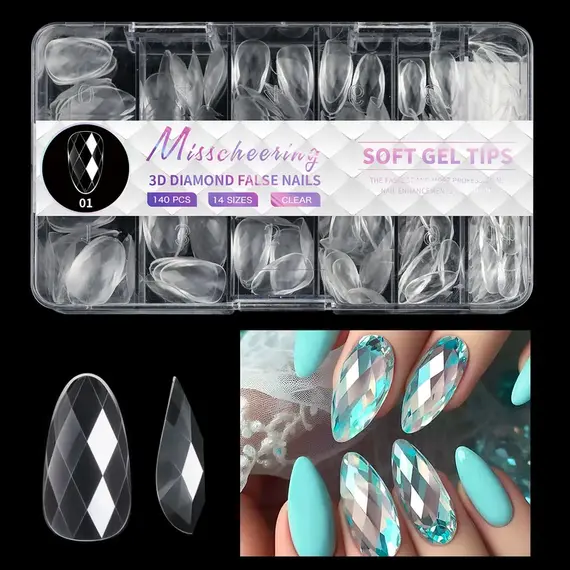 140pc 3D Diamond Soft Gel Nail Tips Style 01 Nail Art Designs