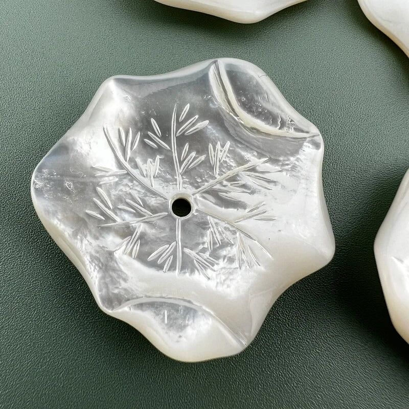 Lotus Leaf Beads White Mother Of Pearl 30mm Hand Carved WM-0003