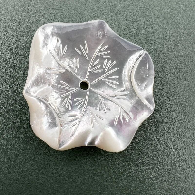 Lotus Leaf Beads White Mother Of Pearl 30mm Hand Carved WM-0003